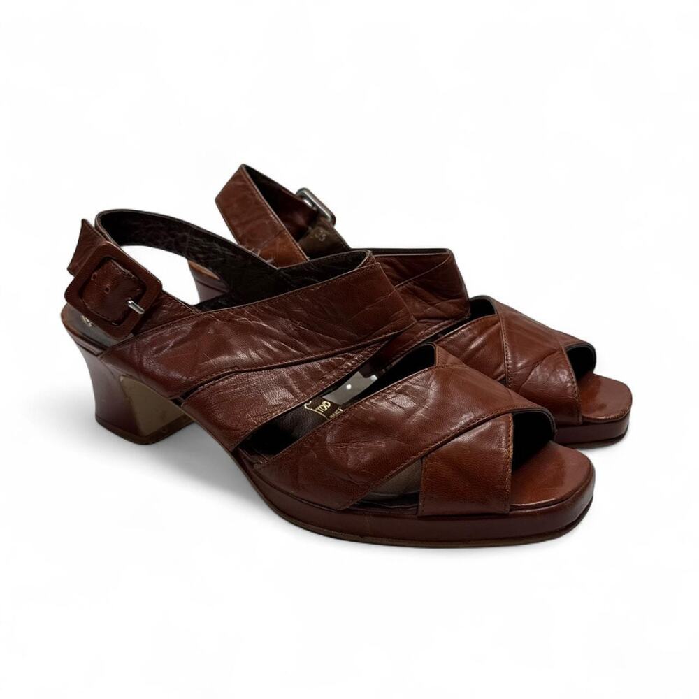 Antonio Garcia Milan Vintage Brown leather small  block heel sandals Size 35